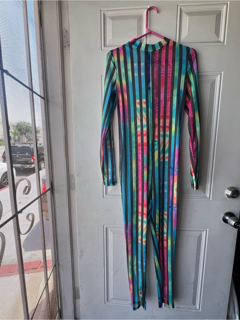 Women’s Multicolor Striped Long-Sleeve Jumpsuit MESH FEEL